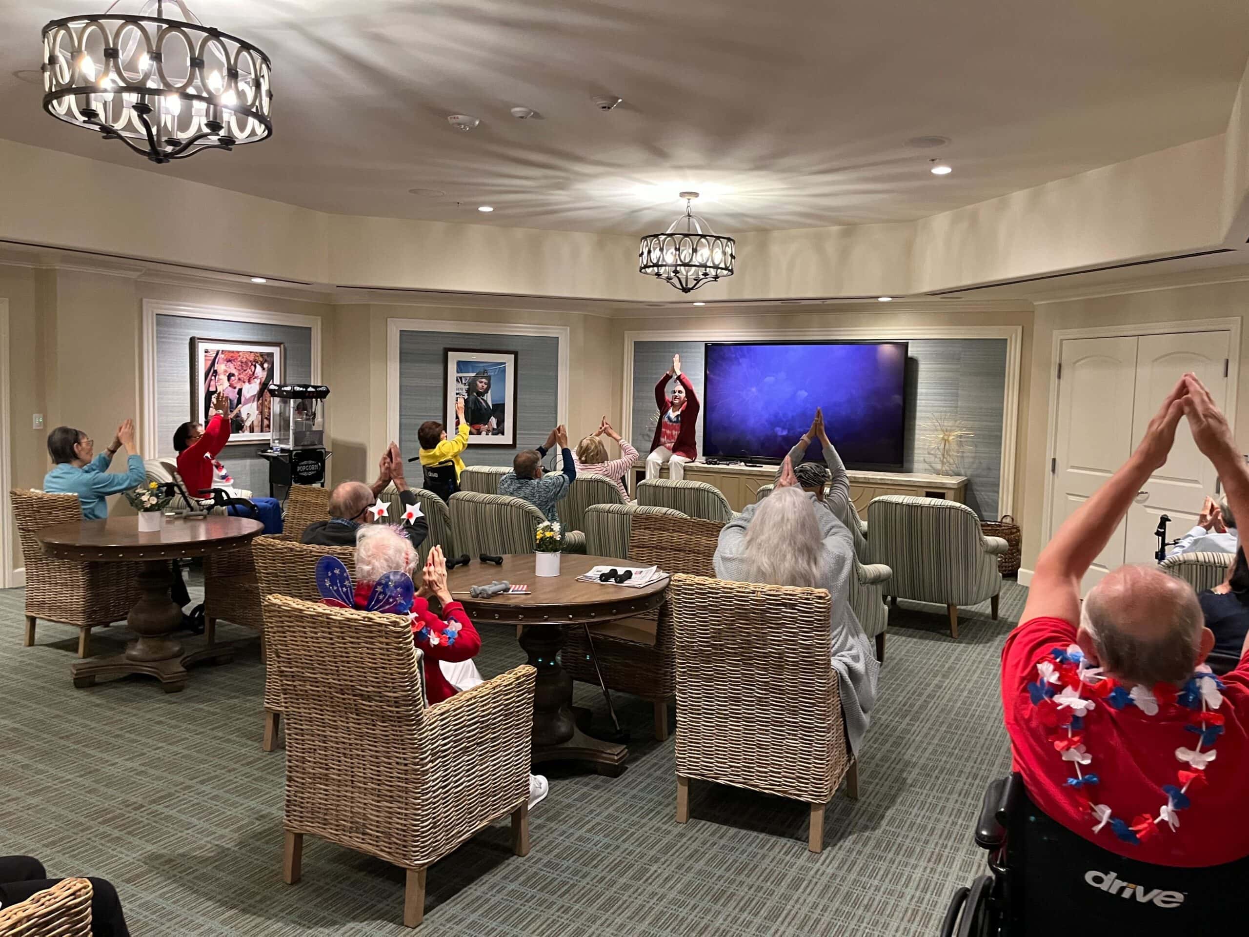 residents doing yoga activity