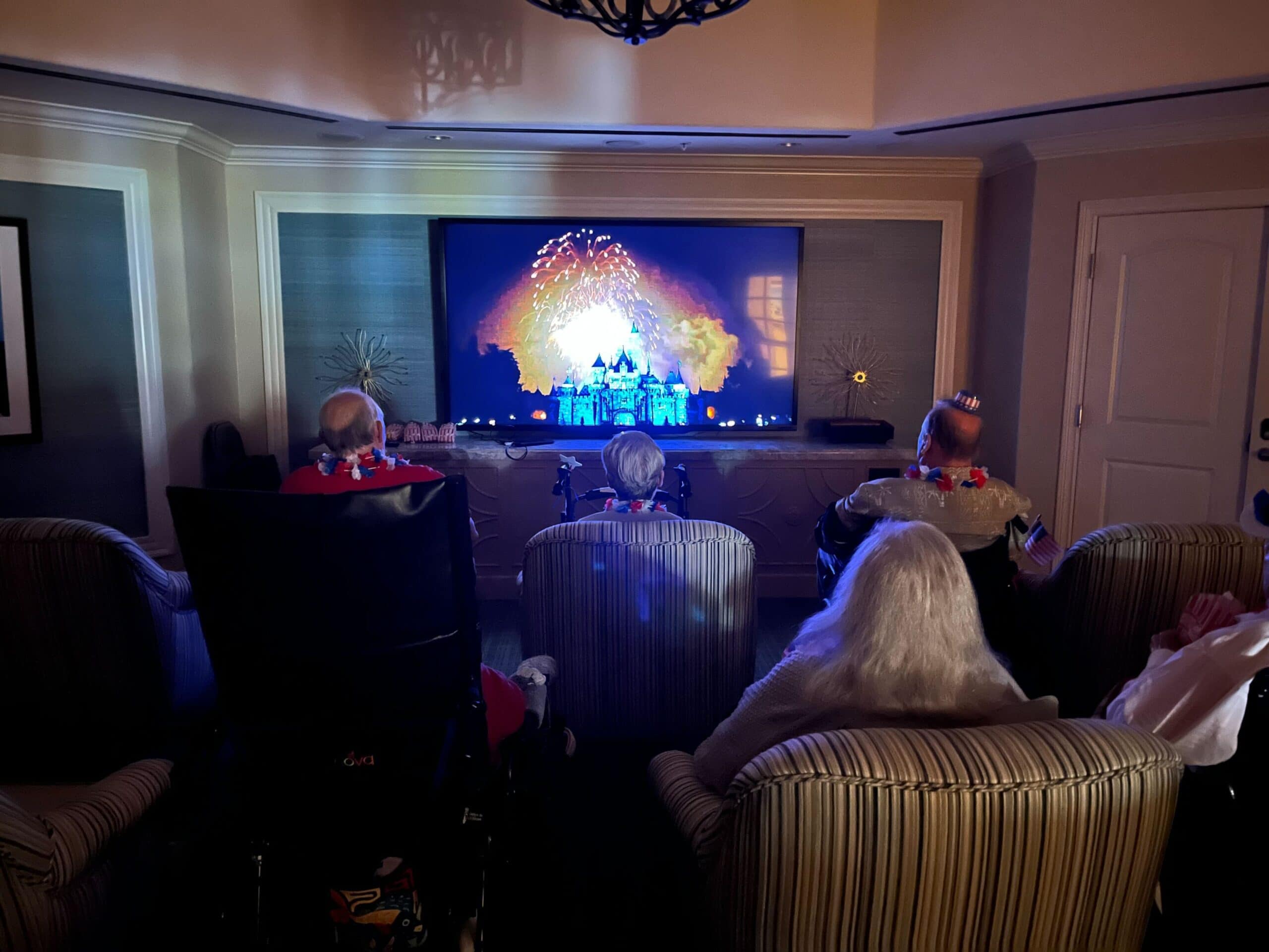 residents watching a movie