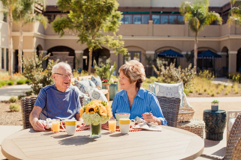 older couple enjoying breakfast