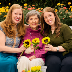 senior woman and her family at the patio
