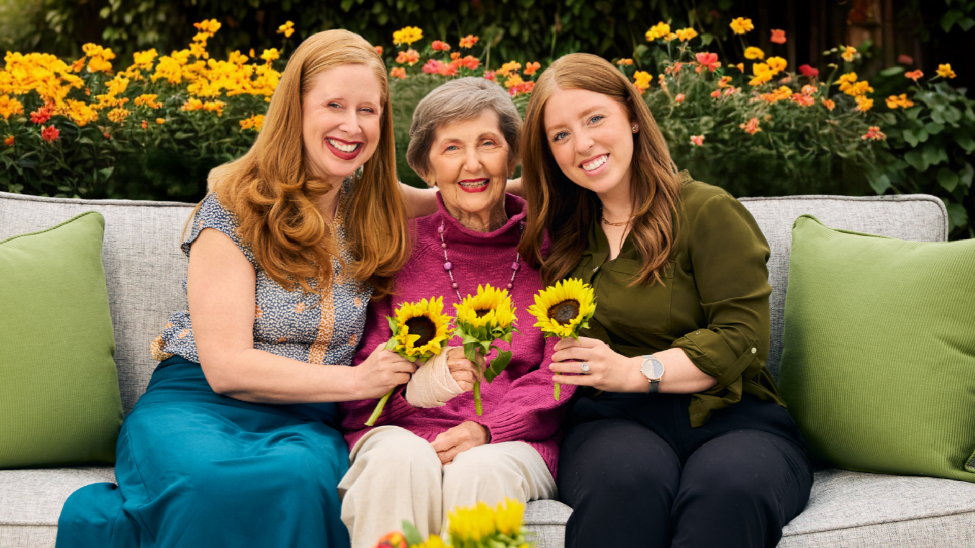 senior woman and her family at the patio